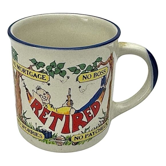 RETIRED Coffee Mug VTG MC Art Co Tea Cup NO MORTGAGE BOSS WORRIES PAYCHECK - Picture 2 of 4